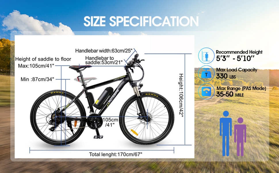 HOTEBIKE 26 Electric Mountain Bike for Adults – 36V 350W Brushless Motor, 30-50 Mile Range, Shimano 21-Speed & Removable Battery 11 HOTEBIKE 26 Electric Mountain Bike for Adults – 36V 350W Brushless Motor, 30-50 Mile Range, Shimano 21-Speed & Removable Battery - Electric Bike Europe - 11