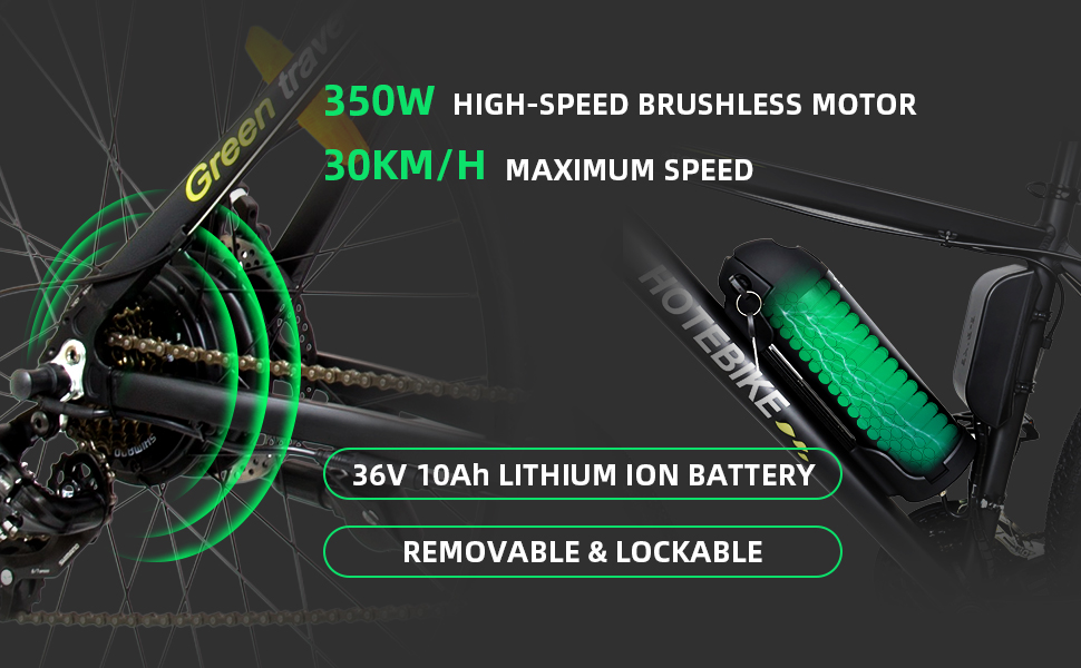 HOTEBIKE 26 Electric Mountain Bike for Adults – 36V 350W Brushless Motor, 30-50 Mile Range, Shimano 21-Speed & Removable Battery 3 HOTEBIKE 26 Electric Mountain Bike for Adults – 36V 350W Brushless Motor, 30-50 Mile Range, Shimano 21-Speed & Removable Battery - Electric Bike Europe - 3