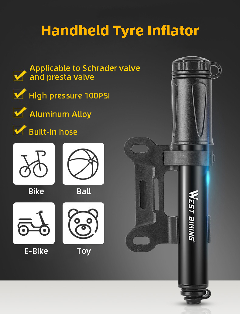 HOTEBIKE ミニ携帯用高圧自転車ポンプ – 100 PSI、アルミバレル、ユニバーサルバルブ、内蔵ホース - HOTEBIKE - 1